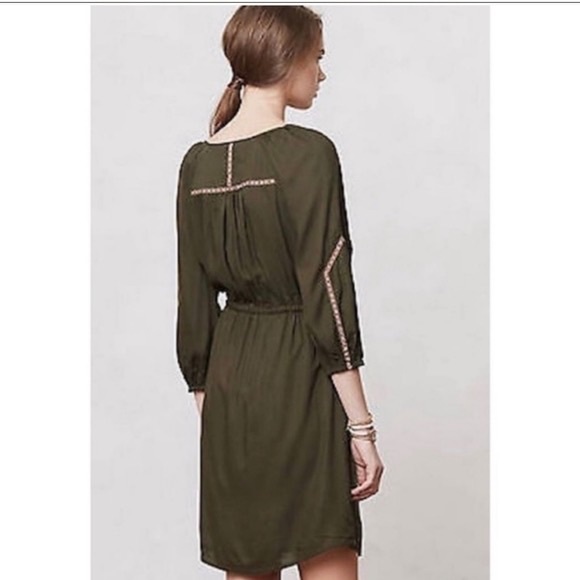 ⭐️ Esme & Esyllte Olive Ribbon Peasant Boho Bohemian Dress SMALL - Picture 2 of 14